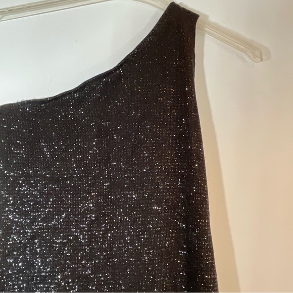 Evening Dress Black Glitter One Shoulder Gown Size S - Picture 4 of 8